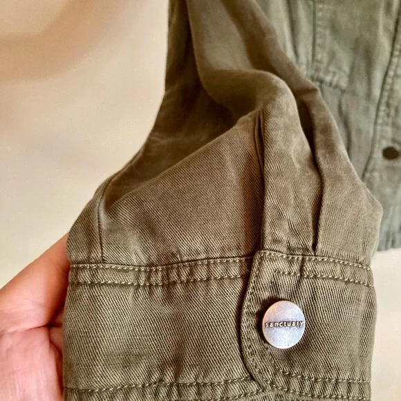 Sanctuary Army Style Utility Jacket Snap Front Pockets Olive Green Size S or M - Picture 10 of 14
